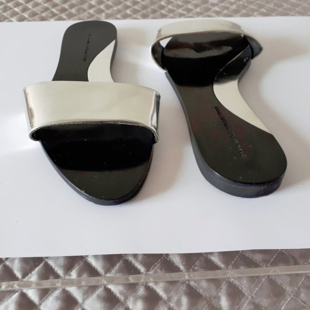 Zara patent metallic silver pool slide sandals - Picture 5 of 10